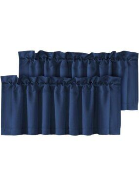 Navy Blue Blackout Valances for Windows | Short Rod Pocket Curtains, 2 Panels